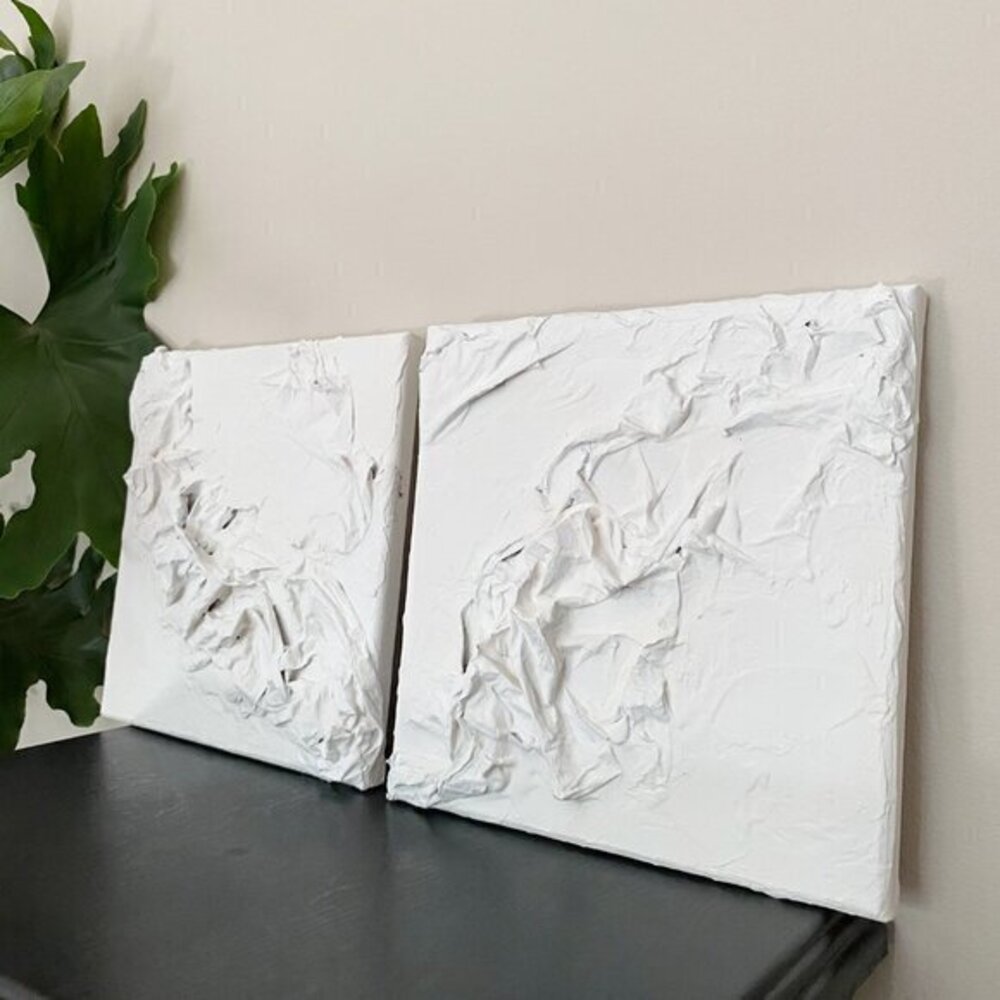 Textured Plaster Floating Fabrics White Wall Art Unframed Home Decor Boho